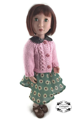 Crabapples A Girl For All Time Eyelet Cable Cardigan Knitting Pattern for AGAT Dolls Pixie Faire