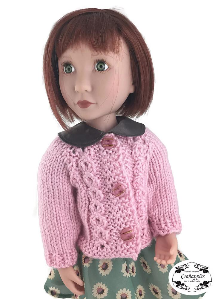 Crabapples A Girl For All Time Eyelet Cable Cardigan Knitting Pattern for AGAT Dolls Pixie Faire