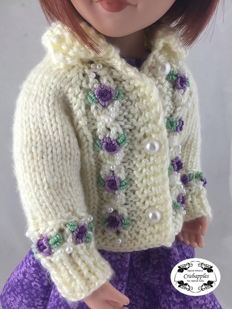 Crabapples A Girl For All Time Eyelet Cable Cardigan Knitting Pattern for AGAT Dolls Pixie Faire