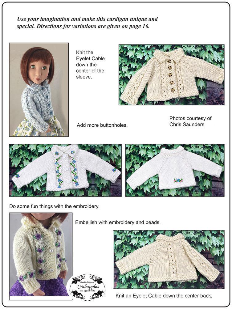 Crabapples A Girl For All Time Eyelet Cable Cardigan Knitting Pattern for AGAT Dolls Pixie Faire