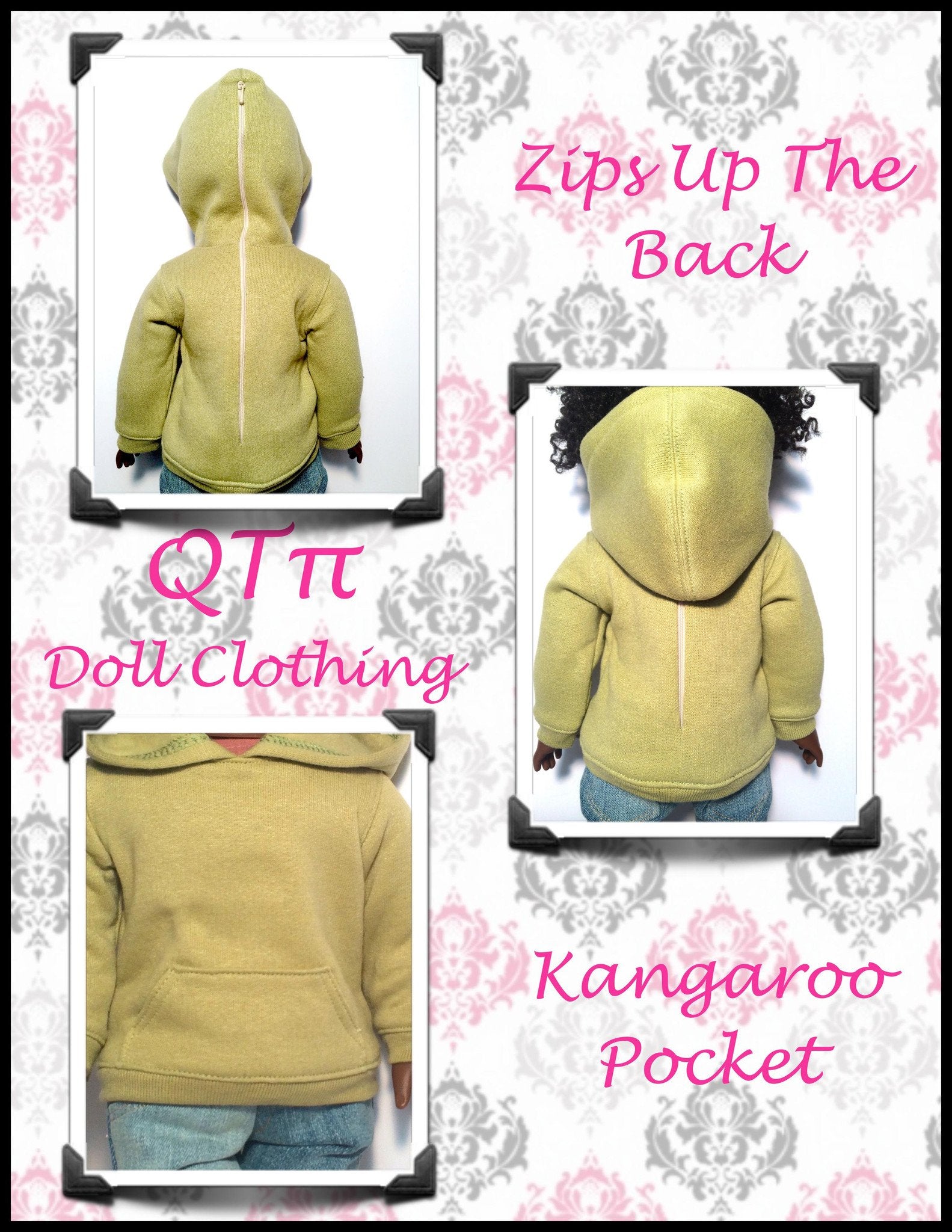 QTπ Pattern Co All Zipped Up Hoodie 18 Doll Clothes Pattern