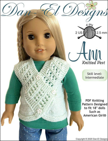Dan-El Designs Knitting Ann 18" Doll Knitting Pattern Pixie Faire