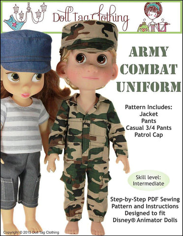 Doll Tag Clothing Disney Doll Army Combat Uniform Pattern for Disney Animator Dolls Pixie Faire