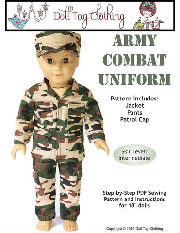 Doll Tag Clothing 18 Inch Modern Army Combat Uniform 18" Doll Clothes Pattern Pixie Faire