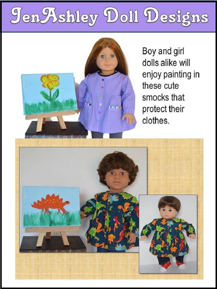 Jen Ashley Doll Designs 18 Inch Modern Let's Paint Artist Smock 18" Doll Clothes Pattern Pixie Faire