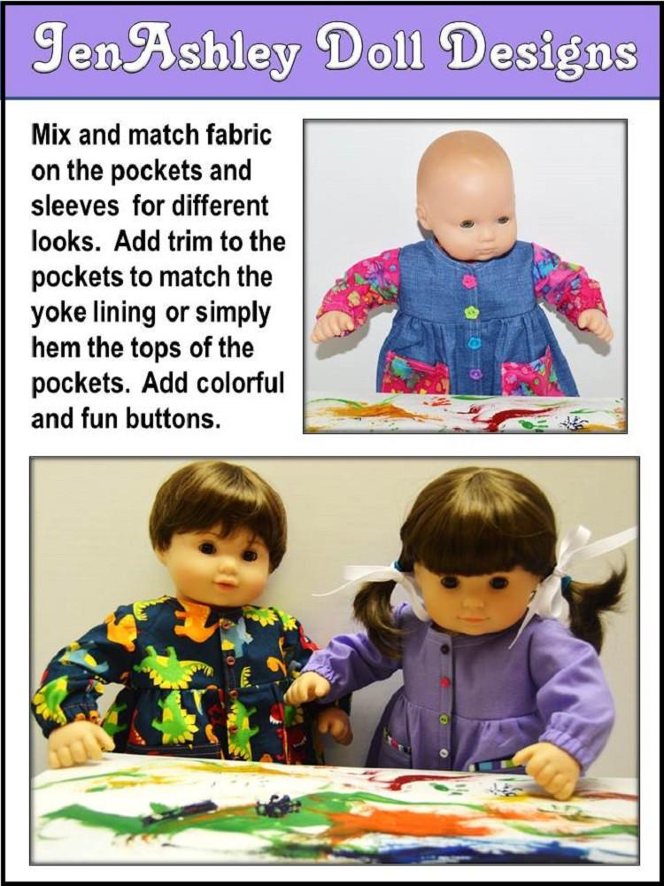 Jen Ashley Doll Designs 18 Inch Modern Let's Paint Artist Smock 18" Doll Clothes Pattern Pixie Faire