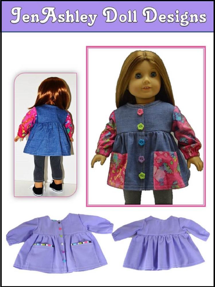 Jen Ashley Doll Designs 18 Inch Modern Let's Paint Artist Smock 18" Doll Clothes Pattern Pixie Faire