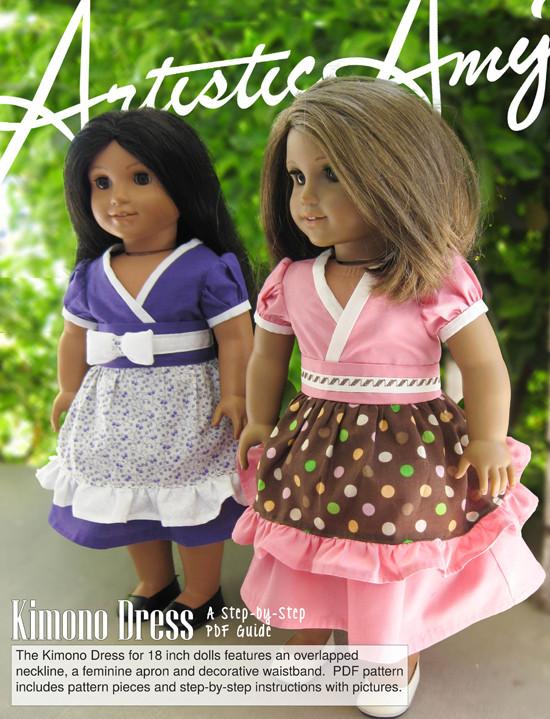 Artistic Amy 18 Inch Modern Kimono Dress 18" Doll Clothes Pattern Pixie Faire