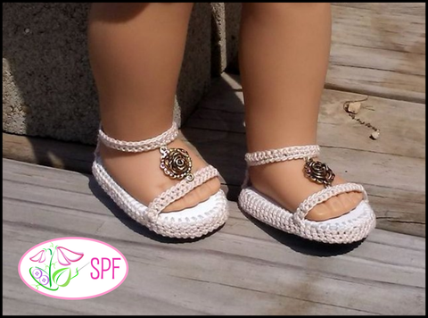 Sweet Pea Fashions Crochet Aurelia Crocheted Sandal 18" Doll Crochet Pattern Pixie Faire