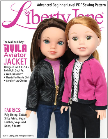 Liberty Jane WellieWishers Avila Aviator Jacket 13-14.5 Inch Doll Clothes Pattern Pixie Faire