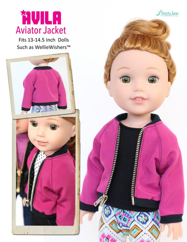 Liberty Jane WellieWishers Avila Aviator Jacket 13-14.5 Inch Doll Clothes Pattern Pixie Faire