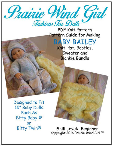 Prairie Wind Girl Bitty Baby/Twin Baby Bailey Bundle Knitting Pattern Pixie Faire