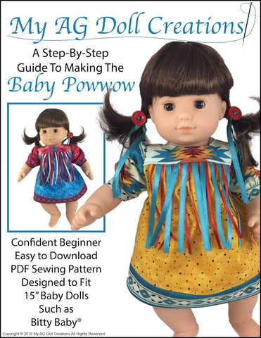 My AG Doll Creations Bitty Baby/Twin Baby Powwow 15" Baby Doll Clothes Pattern Pixie Faire