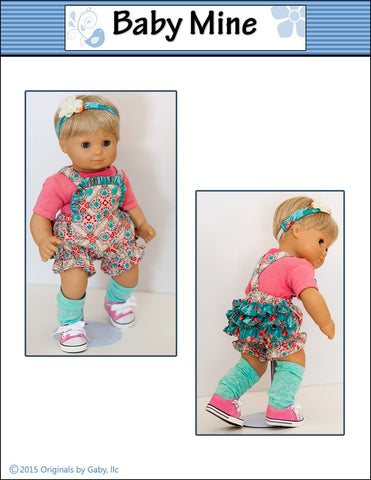 Baby Mine Bitty Baby/Twin Ruffle Romper and Bloomers 15" Baby Doll Clothes Pattern Pixie Faire