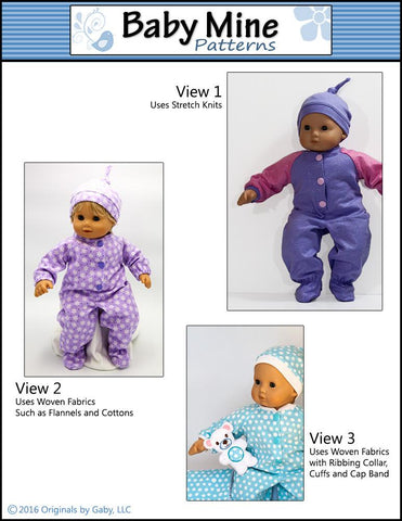 Baby Mine Bitty Baby/Twin Simply Sweet Sleeper and Cap 15" Baby Doll Clothes Pattern Pixie Faire