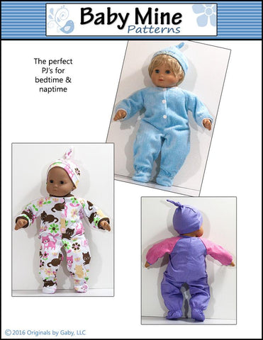 Baby Mine Bitty Baby/Twin Simply Sweet Sleeper and Cap 15" Baby Doll Clothes Pattern Pixie Faire