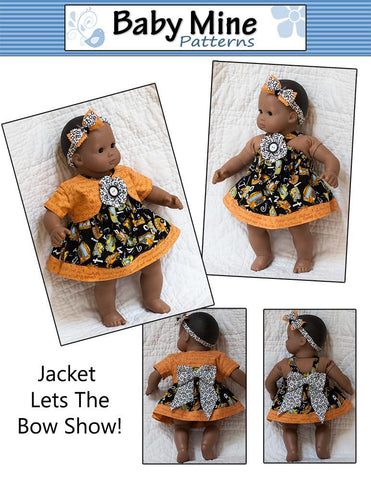 Baby Mine Bitty Baby/Twin Picnic Sundress and Show My Bow Jacket 15" Baby Doll Clothes Pattern Pixie Faire