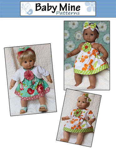 Baby Mine Bitty Baby/Twin Picnic Sundress and Show My Bow Jacket 15" Baby Doll Clothes Pattern Pixie Faire