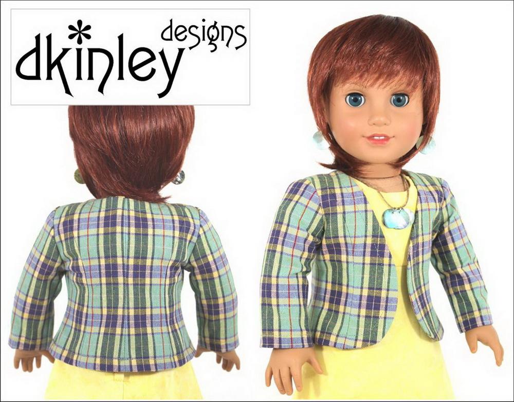 Dkinley Designs 18 Inch Modern Perfectly Plaid Jacket 18" Doll Clothes Pattern Pixie Faire