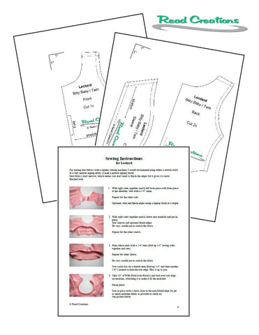 Read Creations Bitty Baby/Twin Ballet Leotard 15" Baby Doll Clothes Pattern Pixie Faire