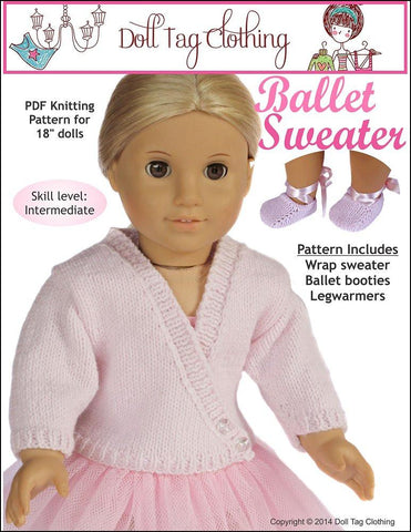 Doll Tag Clothing Knitting Ballet Sweater 18" Doll Knitting Pattern Pixie Faire