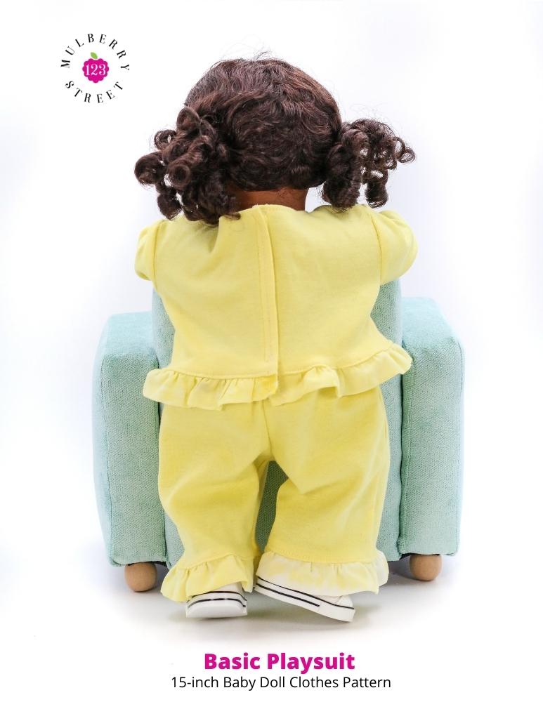 123 Mulberry Street Bitty Baby/Twin Basic Playsuit 15" Baby Doll Clothes Pattern Pixie Faire