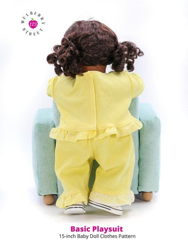 123 Mulberry Street Bitty Baby/Twin Basic Playsuit 15" Baby Doll Clothes Pattern Pixie Faire