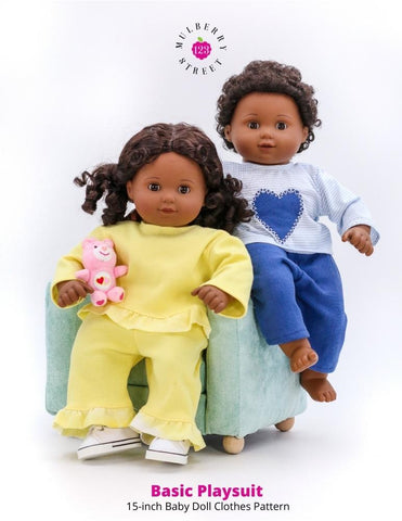 123 Mulberry Street Bitty Baby/Twin Basic Playsuit 15" Baby Doll Clothes Pattern Pixie Faire