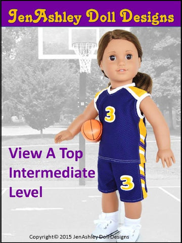 Jen Ashley Doll Designs 18 Inch Modern Shootin' Hoops Basketball Uniform 18" Doll Clothes Pattern Pixie Faire