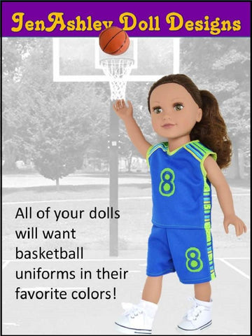 Jen Ashley Doll Designs 18 Inch Modern Shootin' Hoops Basketball Uniform 18" Doll Clothes Pattern Pixie Faire