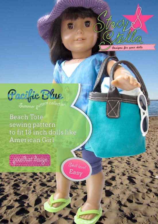 Stacy and Stella 18 Inch Modern Beach Tote Sewing Pattern 18" Dolls Pixie Faire