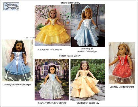 Dollhouse Designs 18 Inch Modern Bella Rose Ball Gown & Party Dress 18" Doll Clothes Pattern Pixie Faire