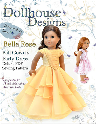 Dollhouse Designs 18 Inch Modern Bella Rose Ball Gown & Party Dress 18" Doll Clothes Pattern Pixie Faire