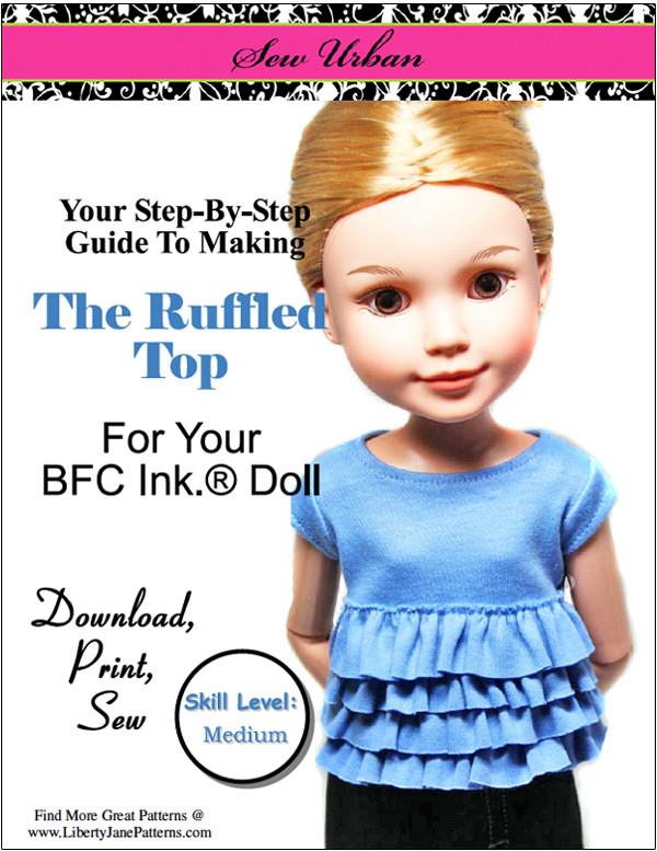 Sew Urban BFC Ink Ruffled Top Pattern for BFC, Ink. Dolls Pixie Faire
