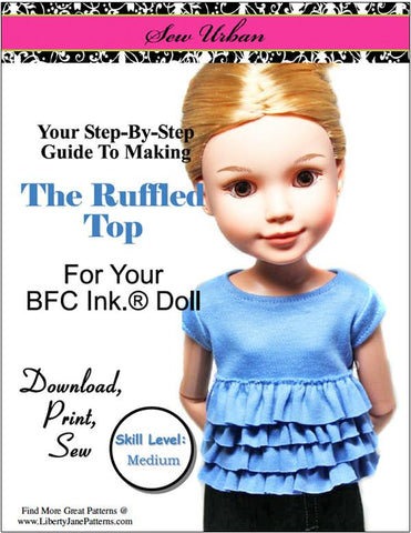 Sew Urban BFC Ink Ruffled Top Pattern for BFC, Ink. Dolls Pixie Faire