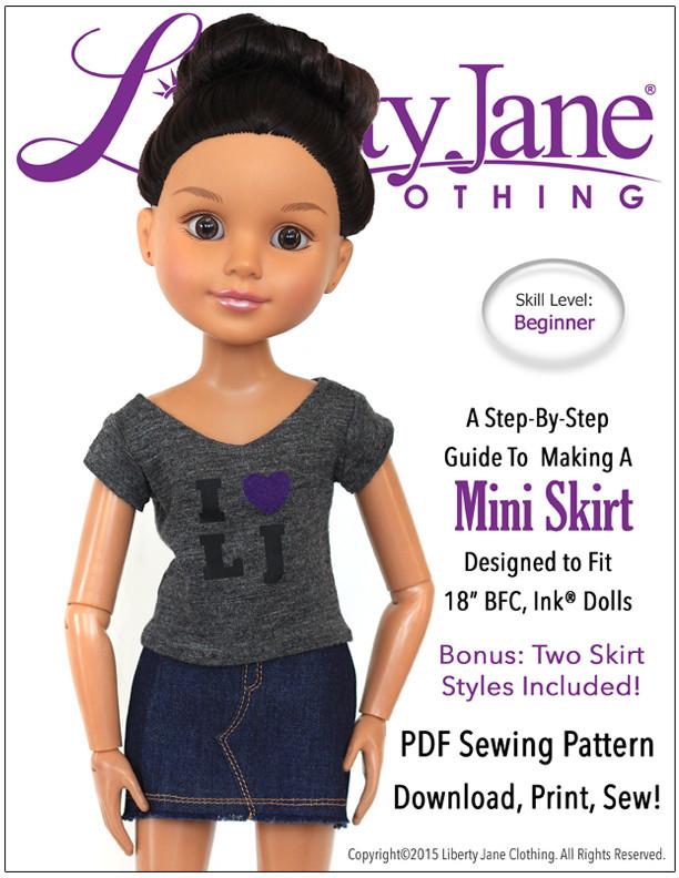 Liberty Jane BFC Ink Mini Skirt Pattern for BFC, Ink Dolls Pixie Faire