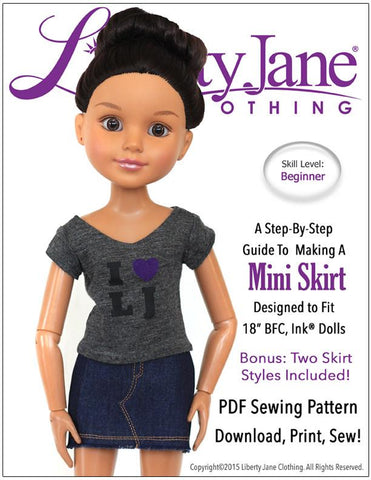 Liberty Jane BFC Ink Mini Skirt Pattern for BFC, Ink Dolls Pixie Faire