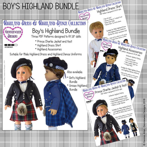 Genniewren 18 Inch Modern Boy's Highland Bundle 18" Doll Clothes Pattern Pixie Faire