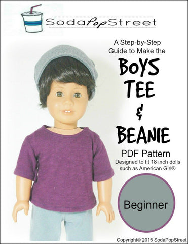 Soda Pop Street 18 Inch Boy Doll Boys Tee and Beanie 18" Doll Clothes Pattern Pixie Faire