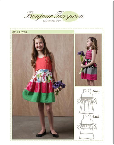 Bonjour Teaspoon Girls Mia Dress Pattern for Girls 5-14 Pixie Faire