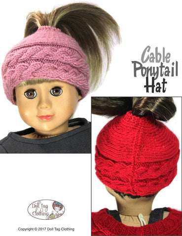 Doll Tag Clothing Knitting Cable Ponytail Hat 18" Doll Knitting Pattern Pixie Faire