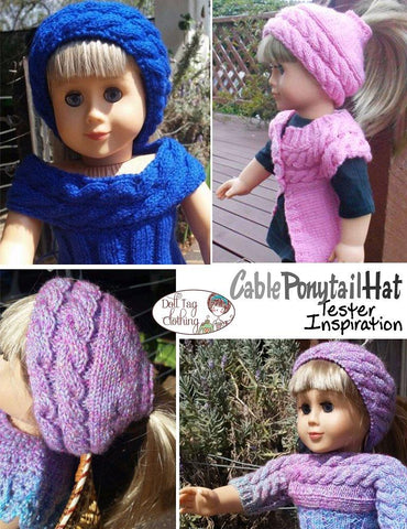 Doll Tag Clothing Knitting Cable Ponytail Hat 18" Doll Knitting Pattern Pixie Faire