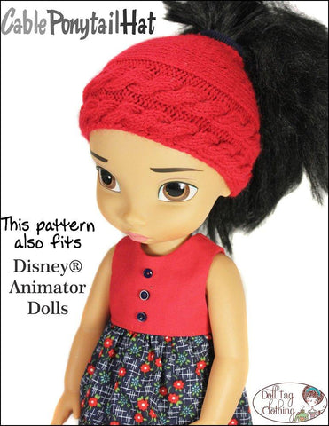 Doll Tag Clothing Knitting Cable Ponytail Hat 18" Doll Knitting Pattern Pixie Faire