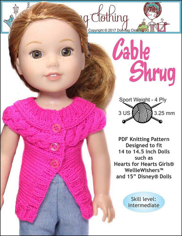 Doll Tag Clothing WellieWishers Cable Shrug Knitting Pattern for 14 to 14.5 Inch Dolls Pixie Faire