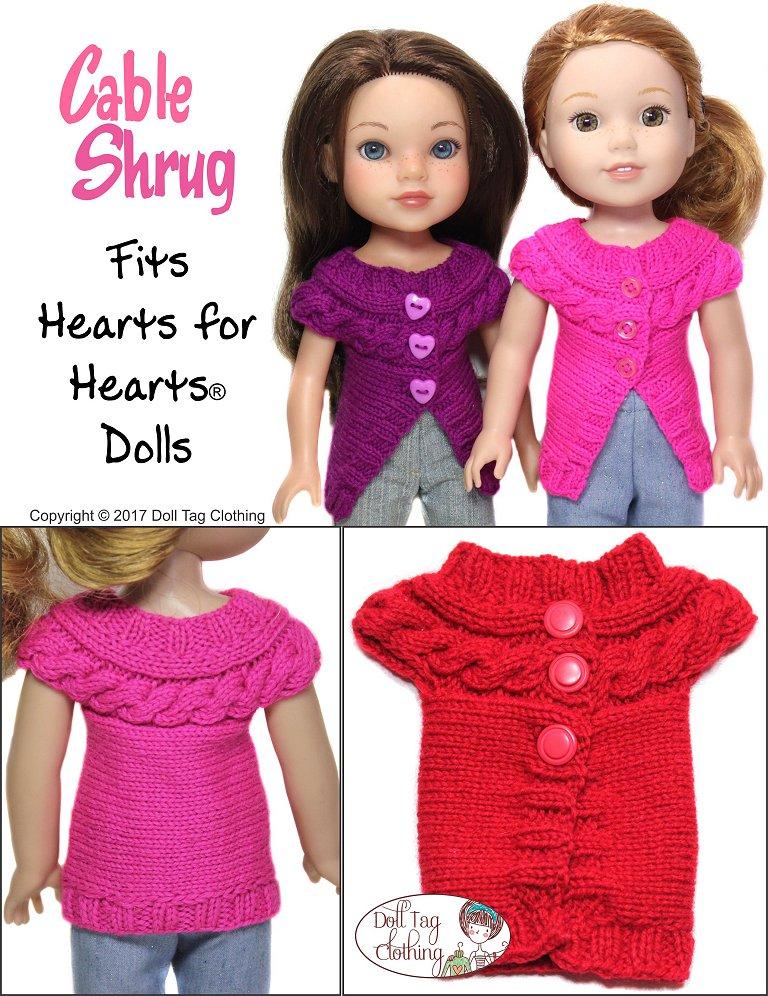 Doll Tag Clothing WellieWishers Cable Shrug Knitting Pattern for 14 to 14.5 Inch Dolls Pixie Faire