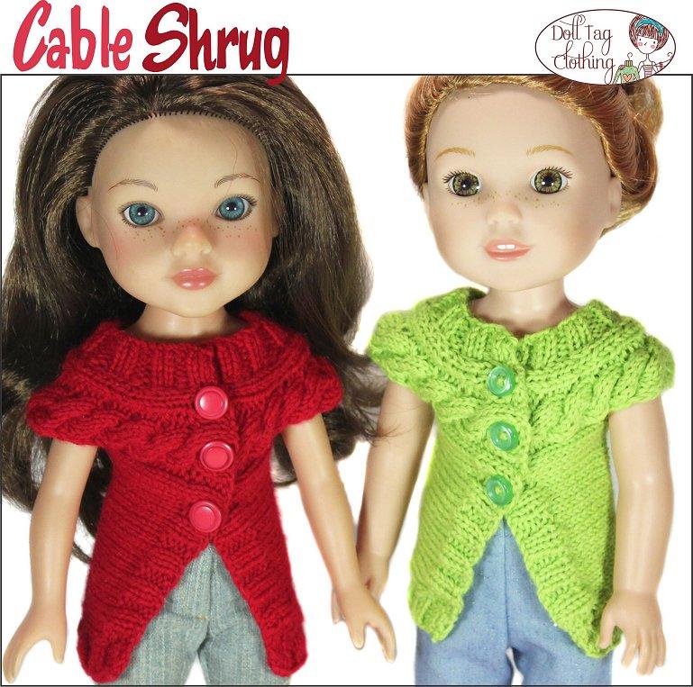 Doll Tag Clothing WellieWishers Cable Shrug Knitting Pattern for 14 to 14.5 Inch Dolls Pixie Faire