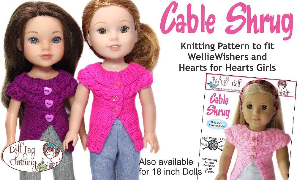 Doll Tag Clothing WellieWishers Cable Shrug Knitting Pattern for 14 to 14.5 Inch Dolls Pixie Faire