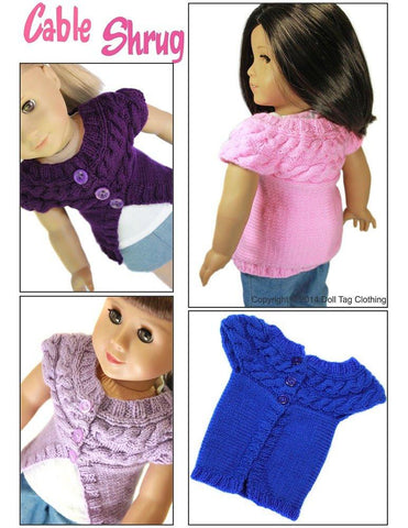 Doll Tag Clothing Knitting Cable Shrug 18" Doll Clothes Knitting Pattern Pixie Faire