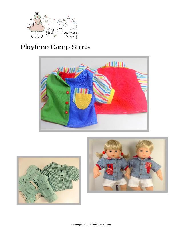 Jelly Bean Soup Designs Bitty Baby/Twin Playtime Camp Shirts 15" Baby Doll Clothes Pattern Pixie Faire