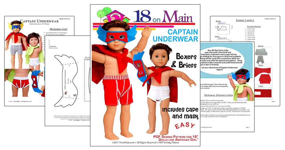 18 On Main 18 Inch Boy Doll Captain Underwear 18" Doll Clothes Pattern Pixie Faire